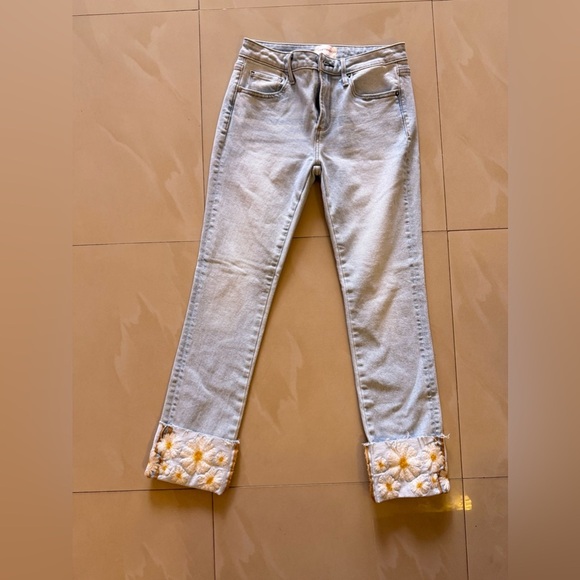 DRIFTWOOD colette feathery leaf jeans in light wash embroidered W0 / L 27 zipp - Picture 9 of 13